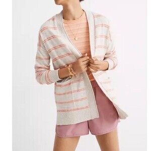 NEW Madewell Womens Cardigan Sweater in Textured Stripe Cotton Oversized S